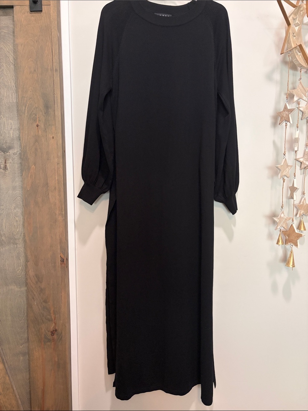 HYFVE Black Long Sleeve Maxi Sweater Dress with side slits